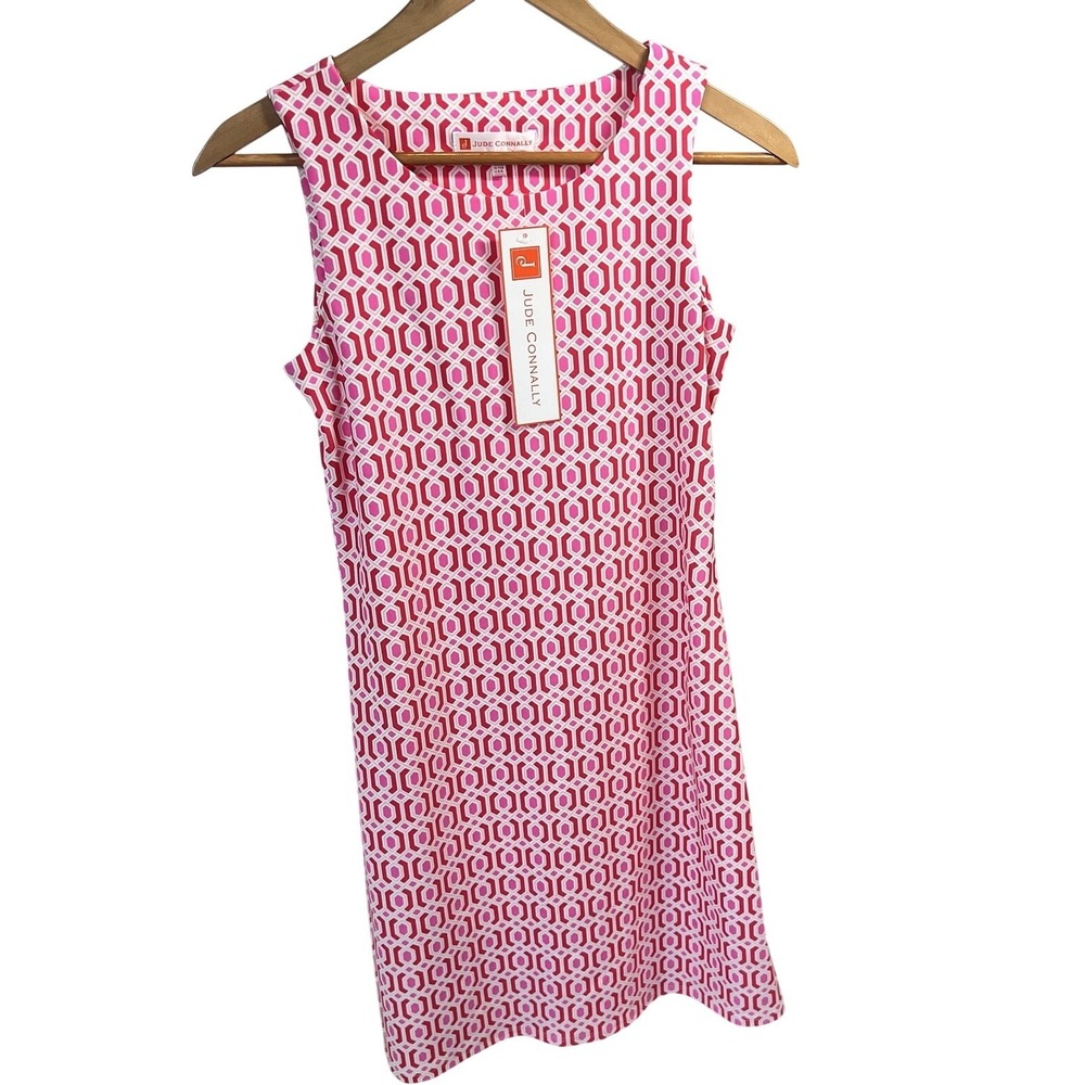 NWT Jude Connally Beth Dress XS Pink White Terrace Geo Peony‎ Jude Cloth New
